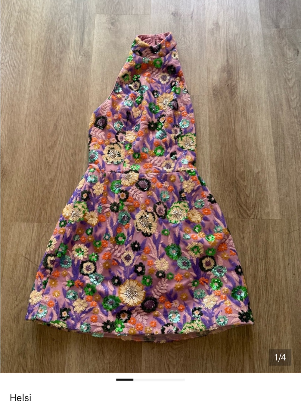 helsi sarah purple floral sequin embellished halter mini party dress size XS NEW